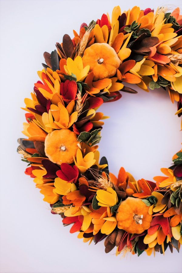 Autumn Door Wreath | Large Wooden Decorative Door Wreath | Felt Pumpkins and Barley | Harvest Style Door Garland | Autumnal Porch Décor - Image 2