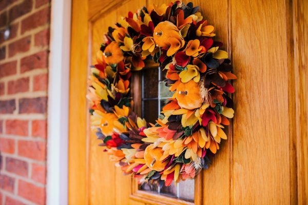 Autumn Door Wreath | Large Wooden Decorative Door Wreath | Felt Pumpkins and Barley | Harvest Style Door Garland | Autumnal Porch Décor - Image 7