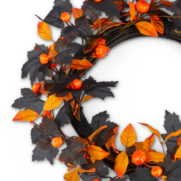Halloween Pumpkin Front Door Wreath | Stylish Halloween Porch Wreath | Spooky Door Garland | Halloween Door Décor | Black Orange Decorative Wreath - Image 3
