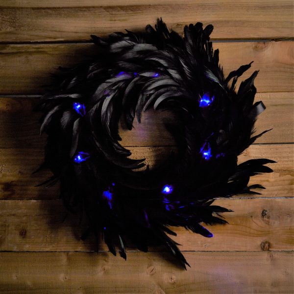 Halloween Feather Light Up Wreath