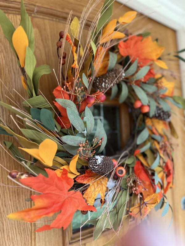 Autumn Artificial Decorative Door Wreath with Maple Leaf, Berries & Pinecones | Harvest Style Door Garland | Autumnal Porch Décor - Image 6